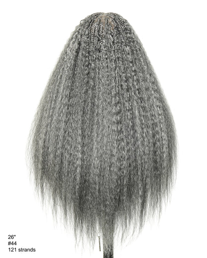28" Kinky Straight Boho Box Braided Wig - Pre Braided HD Full Lace Virgin Human Hair Ultra Full 121 Strands