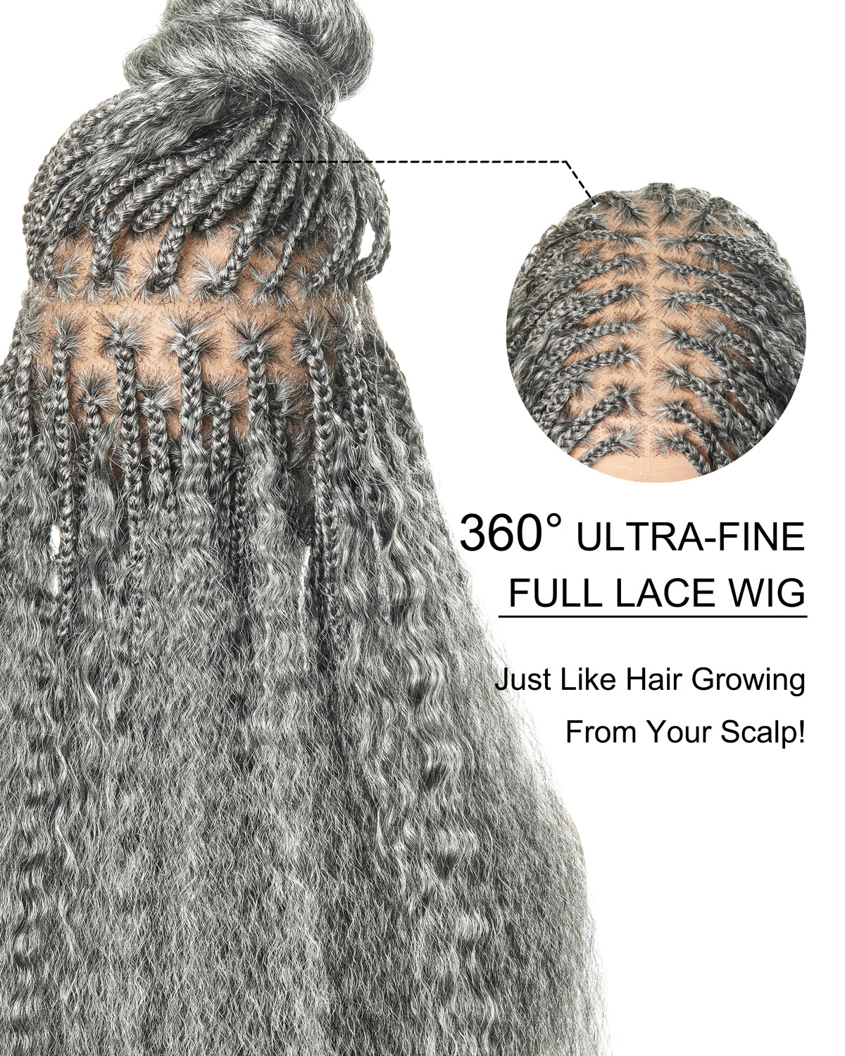28" Kinky Straight Boho Box Braided Wig - Pre Braided HD Full Lace Virgin Human Hair Ultra Full 121 Strands