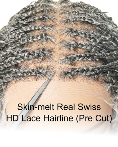 Makeda - 28" Kinky Straight Virgin Human Hair Ultra Full Boho Box Braided Wig