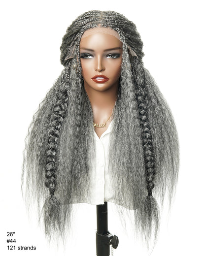 28" Kinky Straight Boho Box Braided Wig - Pre Braided HD Full Lace Virgin Human Hair Ultra Full 121 Strands