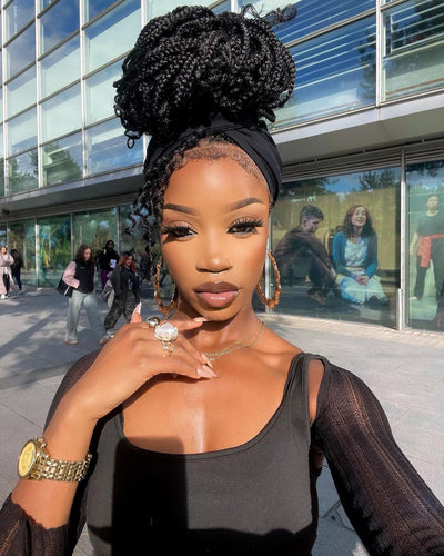 JALIZA 30 inch Small Knotless Box Braids HD Frontal Double Lace Braided Wig (Model - Front View)