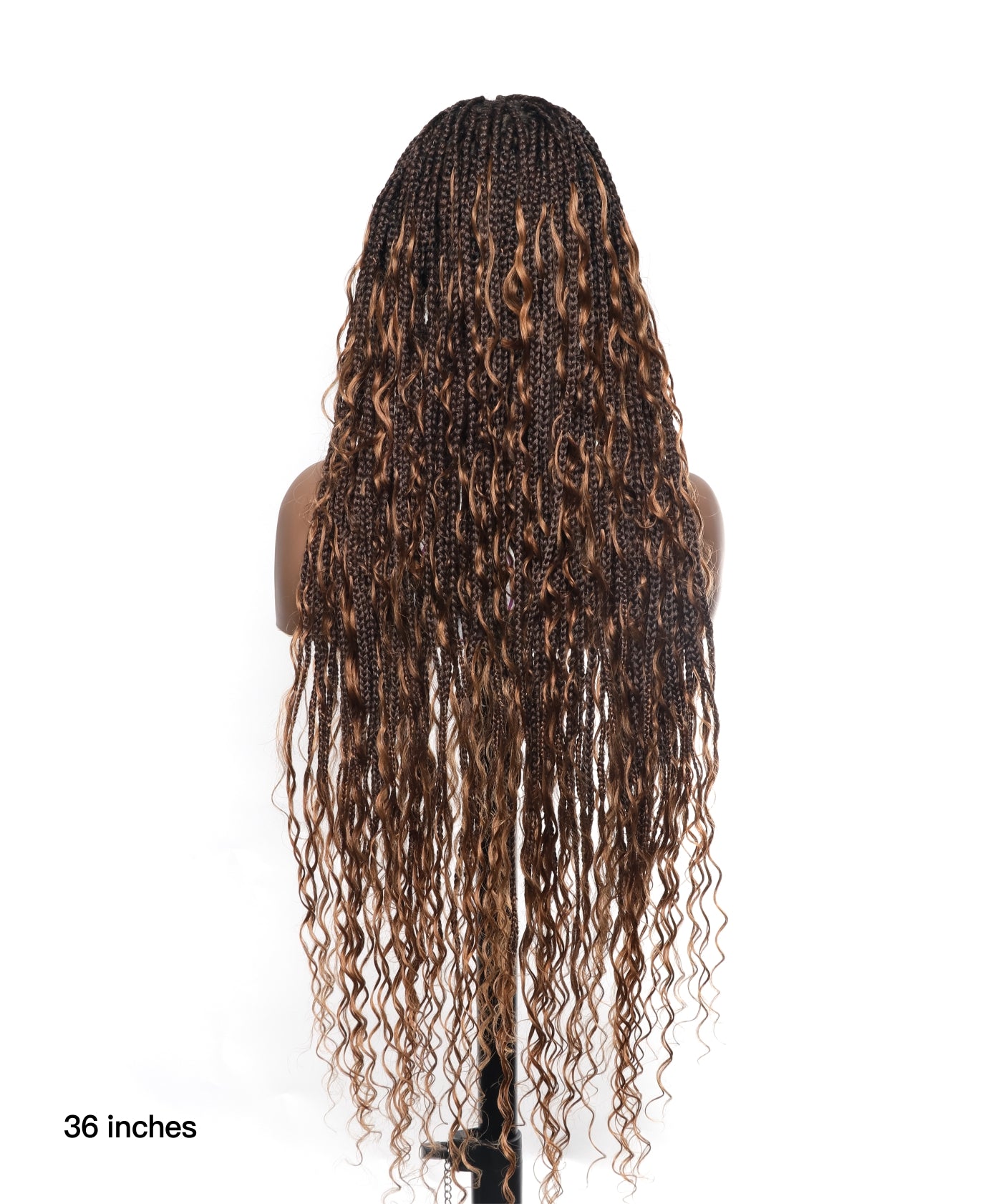 Triangle Base Human Hair Boho Curls 36" HD Full Lace Knotless Boho Box Braided Wig Full Density 99 Strands