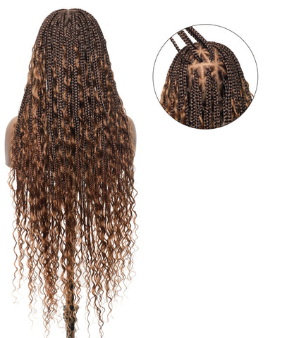 Triangle Base Full Lace Tangleless Human Hair Boho Curls Knotless Boho Box Braided Wig 36"（US only）