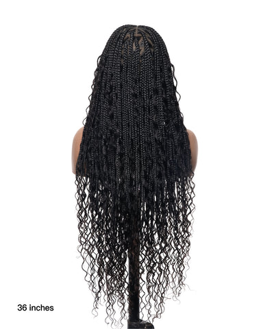 Triangle Base Full Lace Tangleless Human Hair Boho Curls Knotless Boho Box Braided Wig 36"（US only）