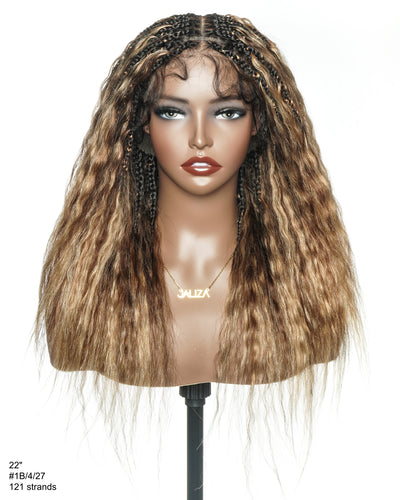 Raina - 22" Bora Bora Human Hair Wet & Wavy Curls Pre Bleached Swiss HD Full Lace Boho Braided Wig