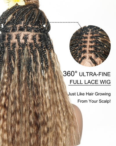 Raina - 22" Bora Bora Human Hair Wet & Wavy Curls Pre Bleached Swiss HD Full Lace Boho Braided Wig