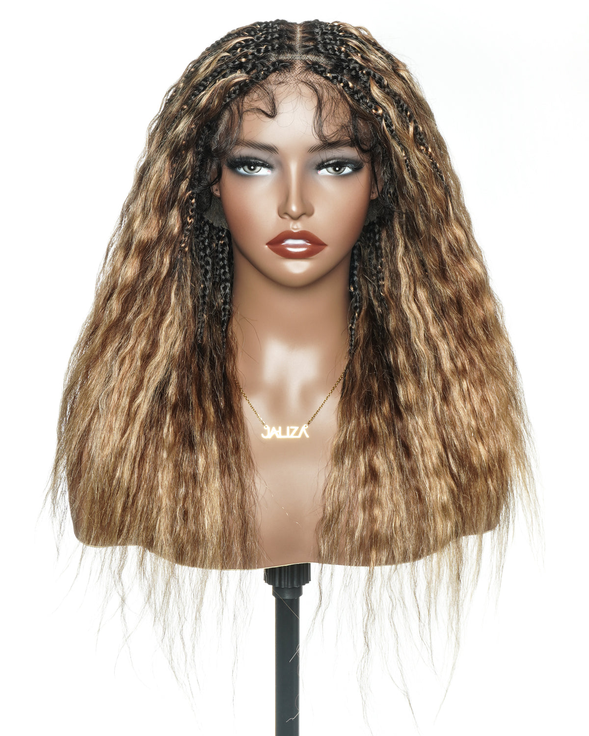 22" Human Hair Wet & Wavy Curls Pre Bleached HD Full Lace Boho Box Braided Wig