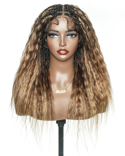 Raina - 22" Bora Bora Human Hair Wet & Wavy Curls Pre Bleached Swiss HD Full Lace Boho Braided Wig