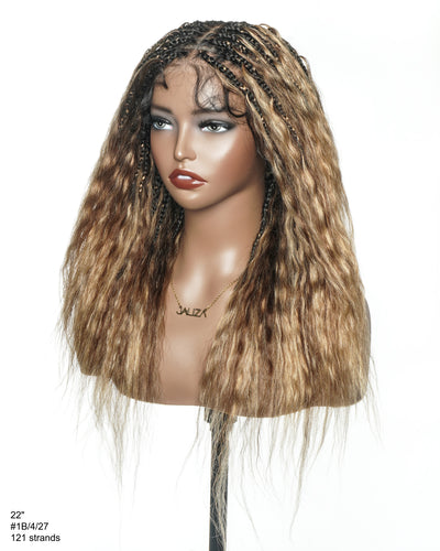 Raina - 22" Bora Bora Human Hair Wet & Wavy Curls Pre Bleached Swiss HD Full Lace Boho Braided Wig