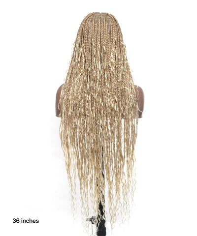 Clearance Item - Triangle Base HD Full Lace Human Hair Boho Curls Knotless Boho Box Braided Wig 36"