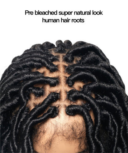 14“ Pre Bleached Human Hair HD Full Lace Locs Braided Wig 80 Strands