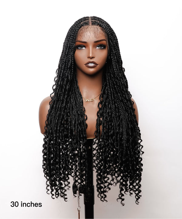 Tape Springy Boho HD Lace 30" Half Hand-tied Small Knotless Box Braided Wig with Kinky Human Baby Hair