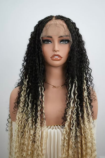Diane's 36" Pre bleached Human Hair Lace Ombre Boho Box Braided Wig (Extra Full)