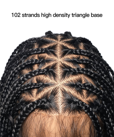 Triangle Base Full Lace Tangleless Human Hair Boho Curls Knotless Boho Box Braided Wig 36"（US only）