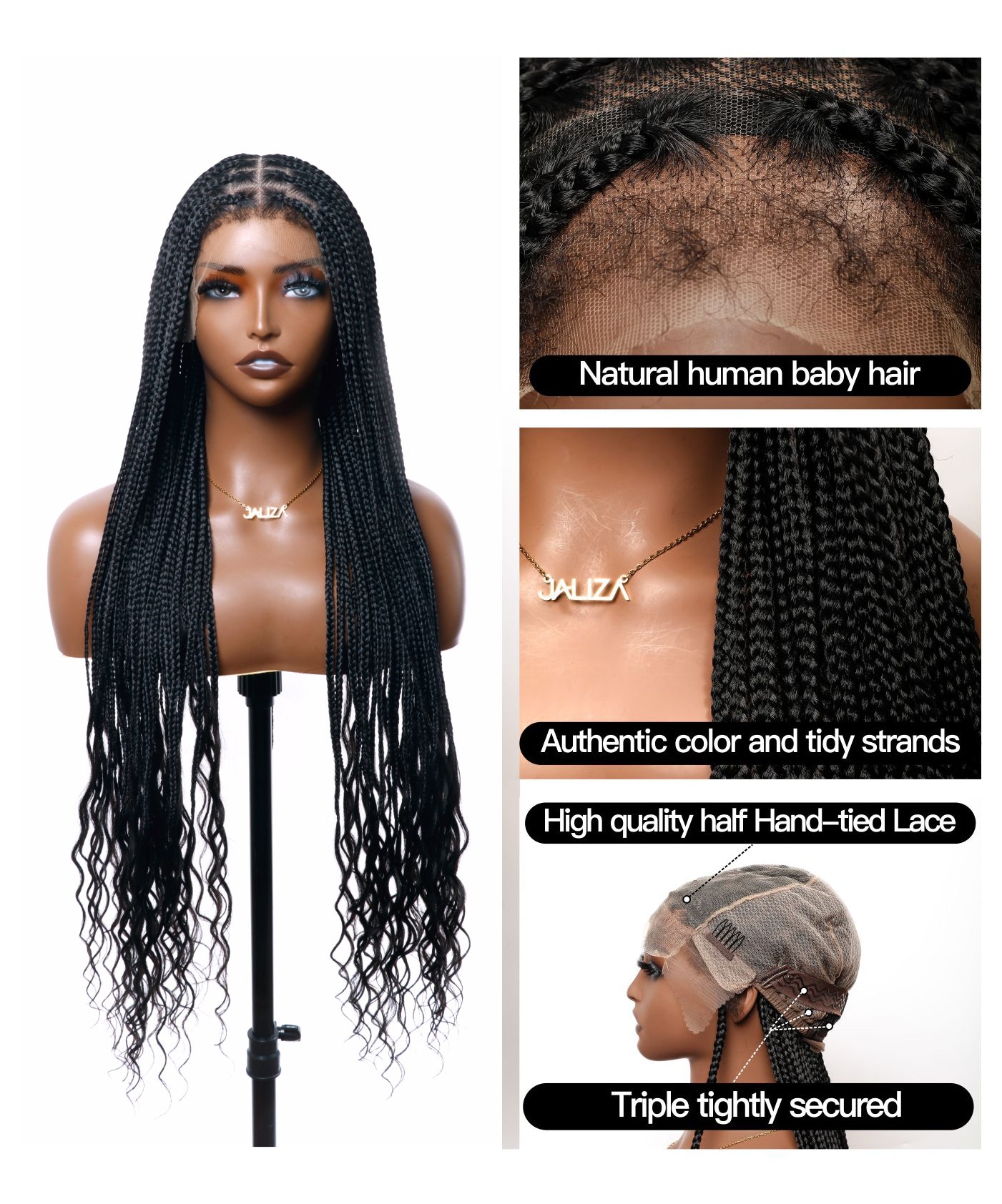 Knotless Small Box 5*7 HD Lace with Human Hair deep Curly Ends Braided Wig -104 Strands