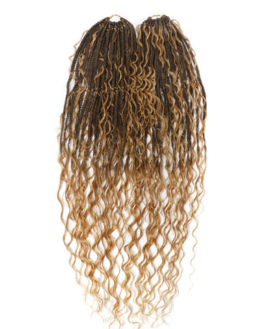 24" Pre Looped Crochet Boho Box Braids With Deep Wave Human Hair Curls - 80 Strands/Pack