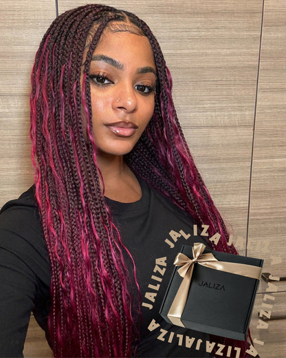 Thanksgiving Gift Box: Smal Head Exclusive 36" Burgundy Pre Bleached HD Full Lace Boho Box Braided Wig