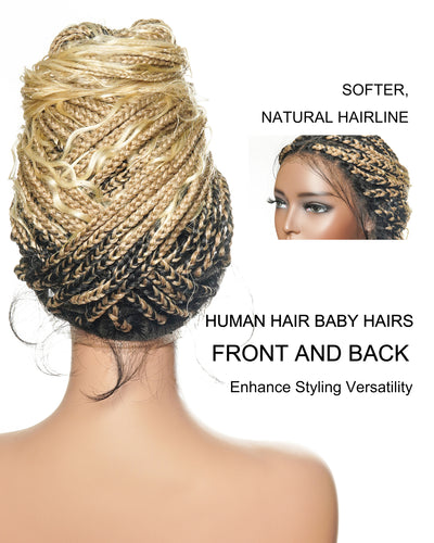 100% Hand-Tied Full Transparent Lace Human Hair Boho Curls Knotless Boho Box Braided Wig