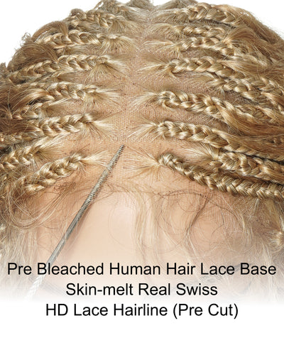 Raina - 22" Bora Bora Human Hair Wet & Wavy Curls Pre Bleached Swiss HD Full Lace Boho Braided Wig