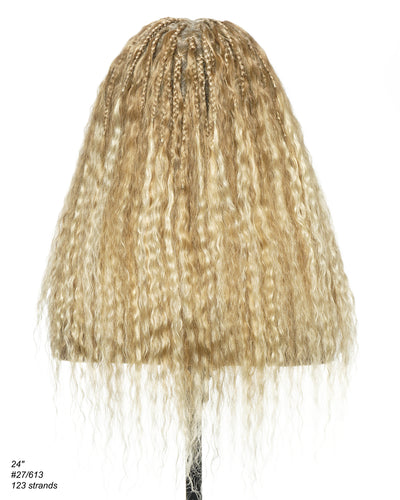 Raina - 22" Bora Bora Human Hair Wet & Wavy Curls Pre Bleached Swiss HD Full Lace Boho Braided Wig