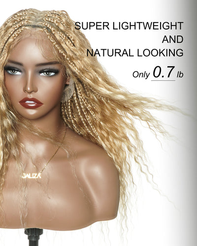 Raina - 22" Bora Bora Human Hair Wet & Wavy Curls Pre Bleached Swiss HD Full Lace Boho Braided Wig