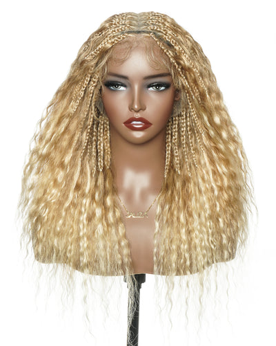 Raina - 22" Bora Bora Human Hair Wet & Wavy Curls Pre Bleached Swiss HD Full Lace Boho Braided Wig