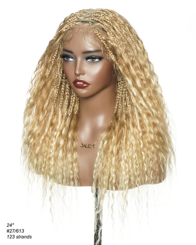 Raina - 22" Bora Bora Human Hair Wet & Wavy Curls Pre Bleached Swiss HD Full Lace Boho Braided Wig