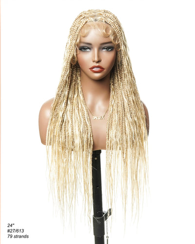27/613 Blond Human Hair Curls Boho Box Braided Wig