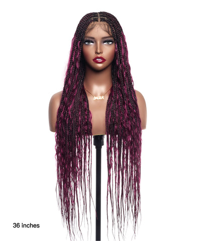 Human Hair Boho Box HD Lace Braided Wig 36 Inches 100 Strands - Light Burgundy