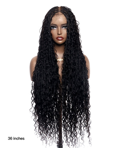 36" Ultra-dense Pre Bleached Human Hair Lace Tangleless Knotless Boho Box Braided Wig