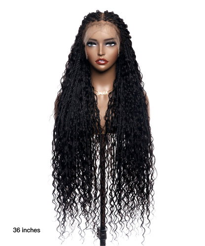 36" Ultra-dense Pre Bleached Human Hair Lace Tangleless Knotless Boho Box Braided Wig