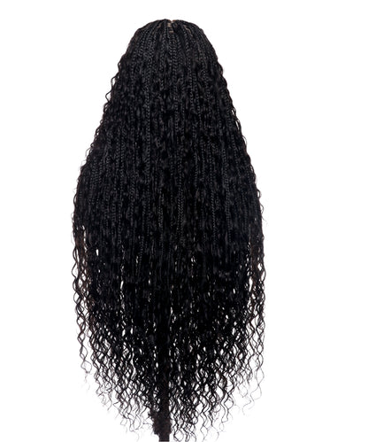 36" Ultra-dense Pre Bleached Human Hair Lace Tangleless Knotless Boho Box Braided Wig