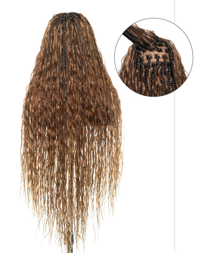 36" Blend Color #30/27 Pre Bleached Human Hair HD Lace Super High Density Tangleless Knotless Boho Box Braided Wig