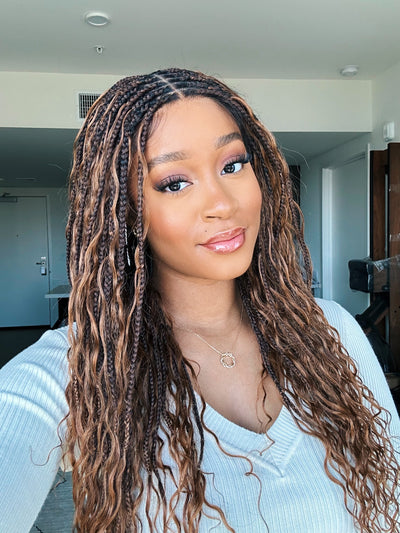 24" Swiss HD Full Lace Lightweight Human Hair Curls Boho Box Braided Wig