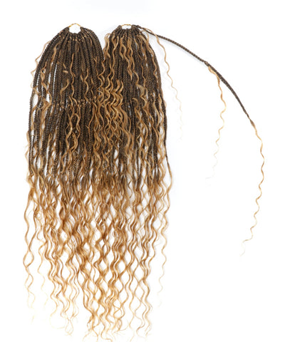 24" Pre Looped Crochet Boho Box Braids With Deep Wave Human Hair Curls - 80 Strands/Pack