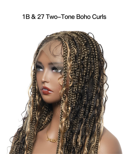 Human Hair Boho Box HD Lace Braided Wig 36 Inches 88 Strands - Burgundy
