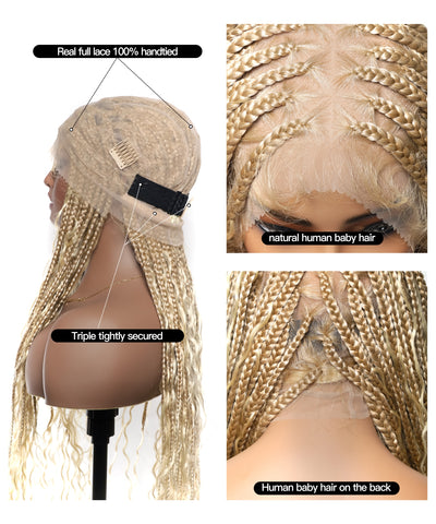 JALIZA 36 inch 27/613 Blond Boho Box Braids Full Lace Braided Wig (Mannequin - Side View)