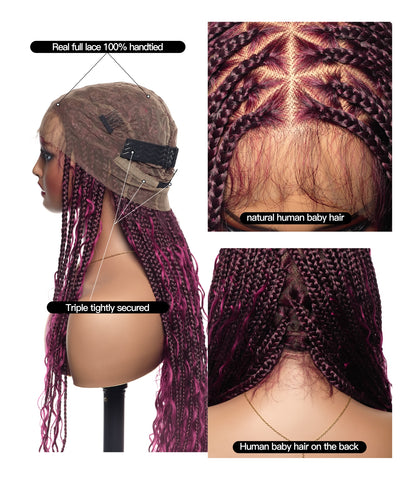 Triangle Base Full Lace Tangleless Human Hair Boho Curls Knotless Boho Box Braided Wig 36"（US only）
