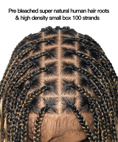 36" Piano Color Honey Blond & Black Pre Bleached Human Hair Lace Wet & Wavy Super Style HD Lace Knotless Boho Box Braided Wig