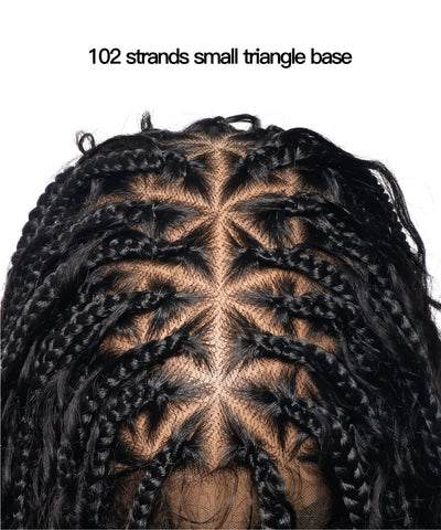 14" Human Hair Boho Curls High Density Triangle Base Knotless Boho Box Braided Wig 102 Strands