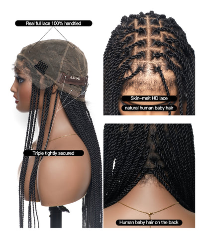 Senegalese Twist Style 36“ Swiss HD Full Lace High Density 100 Strands Braided Wig