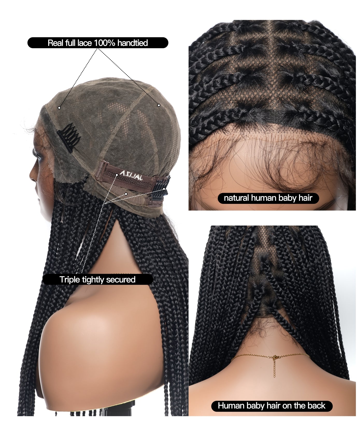 48" Lightweight Knotless HD Full Lace Box Braided Wig