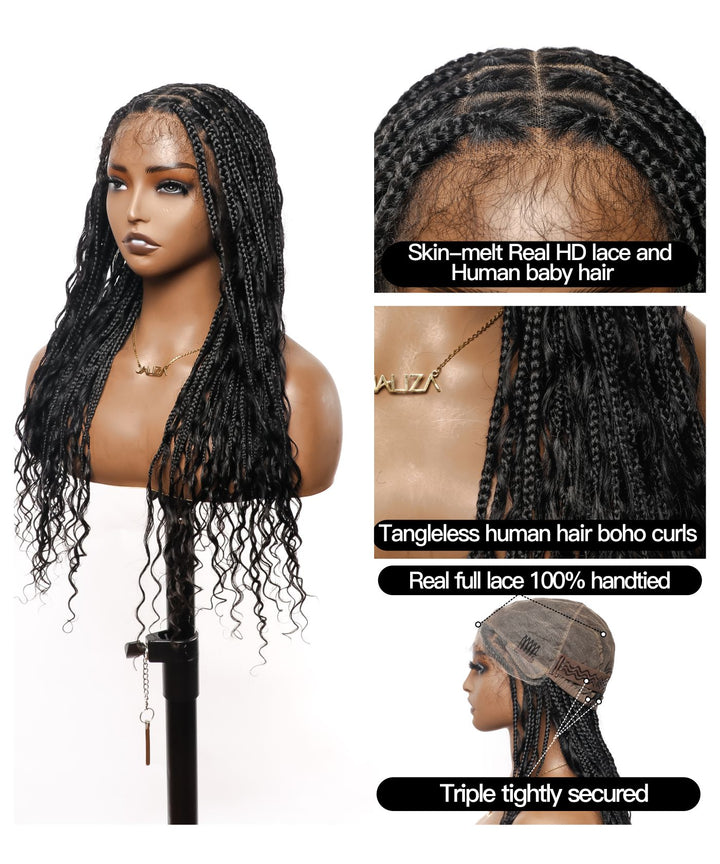Small Square Box Braid Wig with Human Hair Curls - JALIZA 2