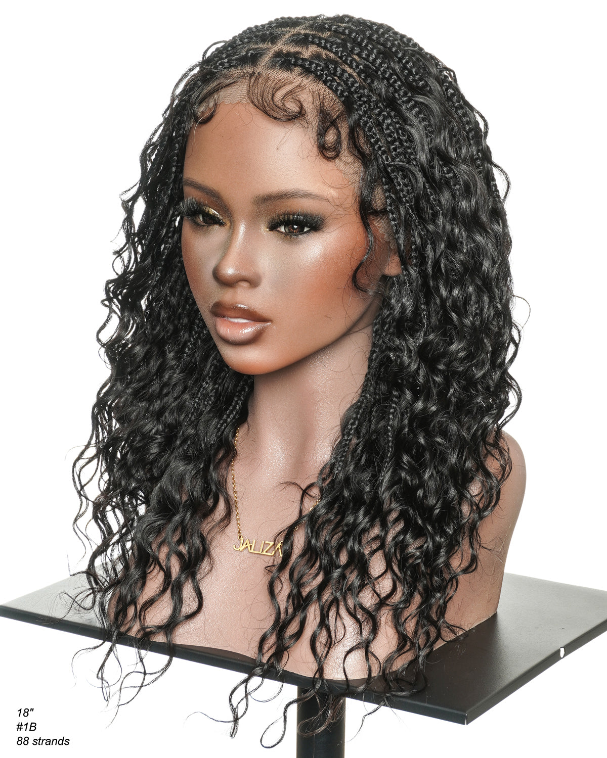 Mila - 100% Hand-tied Full Lace Human Hair Boho Curls Knotless Boho Braided Wig 88 Strands