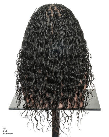 Mila - 100% Hand-tied Full Lace Human Hair Boho Curls Knotless Boho Braided Wig 88 Strands