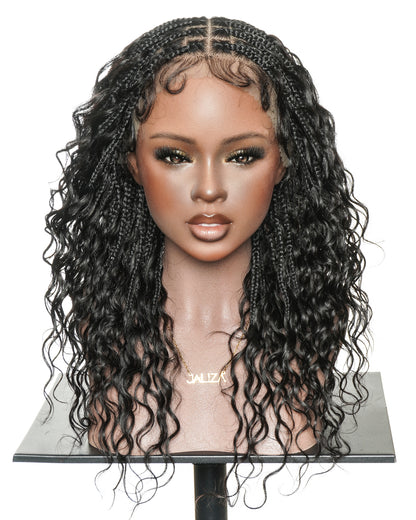 Mila - 100% Hand-tied Full Lace Human Hair Boho Curls Knotless Boho Braided Wig 88 Strands