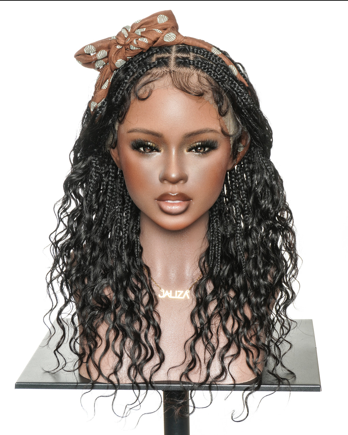 Mila - 100% Hand-tied Full Lace Human Hair Boho Curls Knotless Boho Braided Wig 88 Strands
