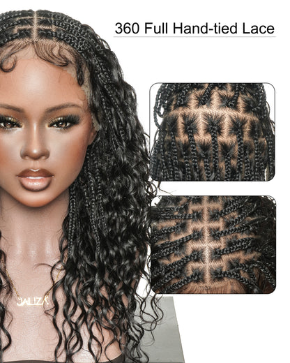 Mila - 100% Hand-tied Full Lace Human Hair Boho Curls Knotless Boho Braided Wig 88 Strands