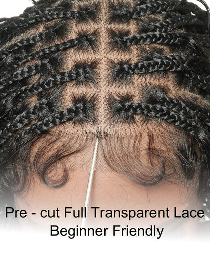 Mila - 100% Hand-tied Full Lace Human Hair Boho Curls Knotless Boho Braided Wig 88 Strands