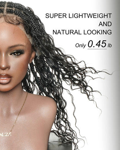 Mila - 100% Hand-tied Full Lace Human Hair Boho Curls Knotless Boho Braided Wig 88 Strands